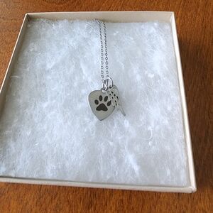 NIB ❤️ Paw Print with Angel Wing Stainless Steel Necklace